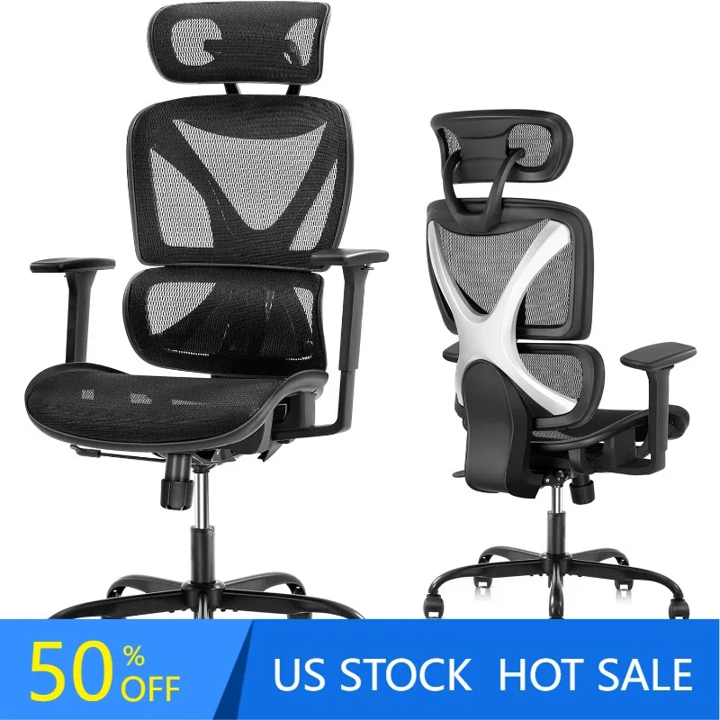 

Эргономичный офисный стул GABRYLLY с поддержкой поясницы, большие и высокие сетчатые стулья с регулируемыми 3D дужками, подголовником и мягким сиденьем