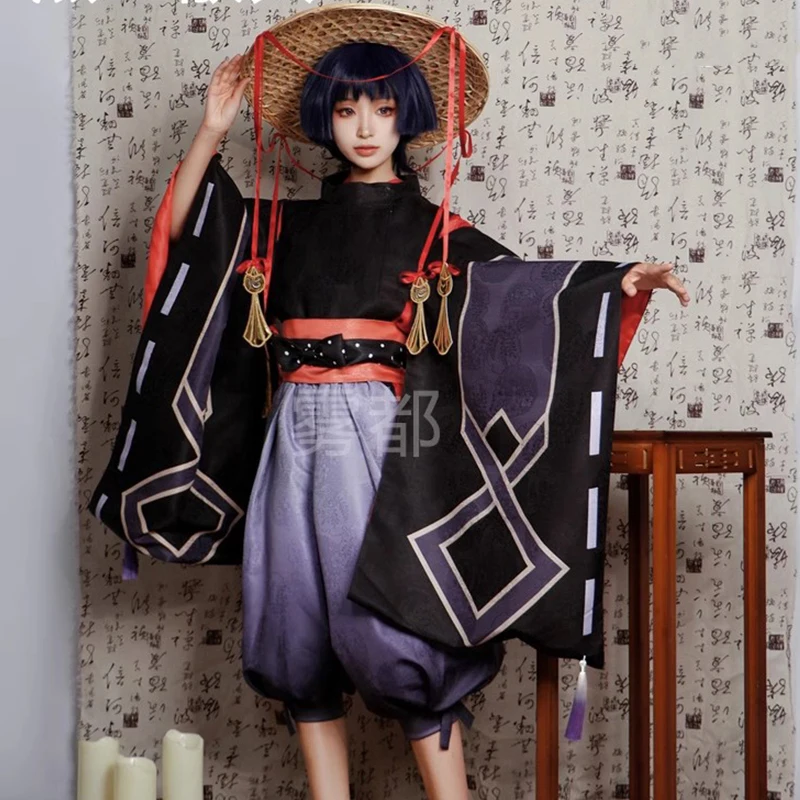 Косплей арамише костюм для косплея геншина парик из темно-синих волос кимоно с