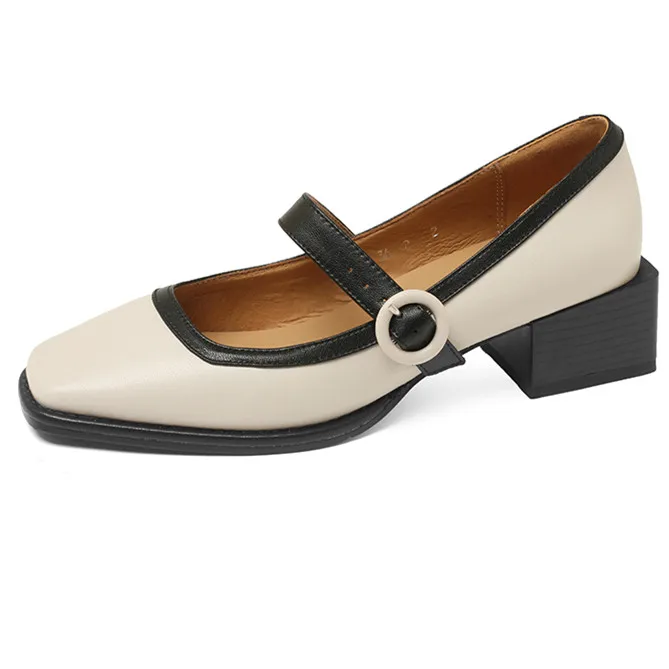 

ENMAYER 2023 New Genuine Leather Shoes Women Square Low Heels Oxfords Spring Summer Fashion Office Dress Shoes Ladies Pumps