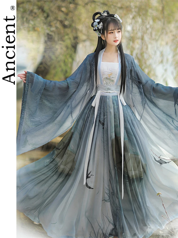 Vestido Hanfu de baile folclórico, traje tradicional chino de hada nacional, trajes de escenario de princesa de la antigua diosa Han, tendencia