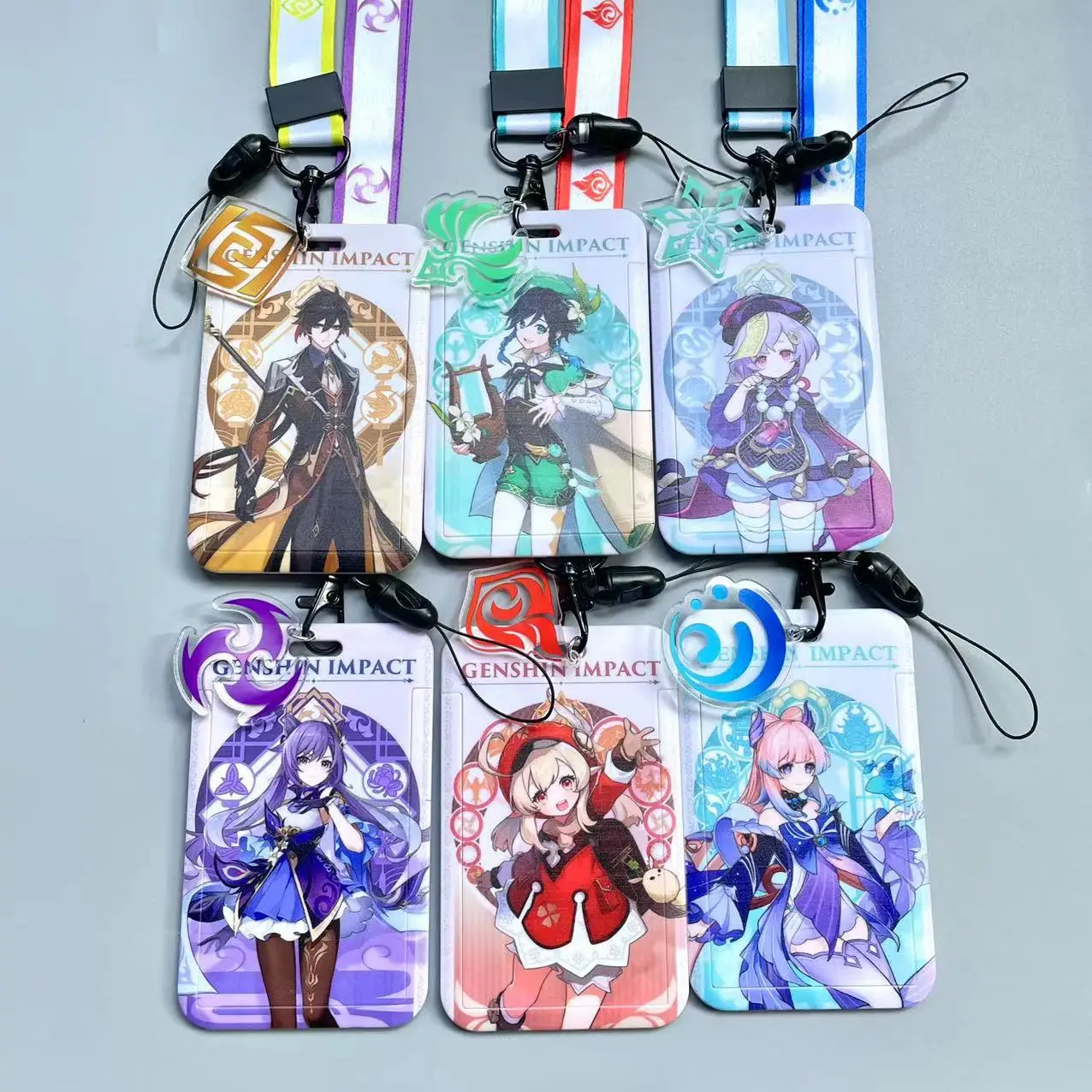 

Game Genshin Anime Card Cases Credential Card Lanyard Accessory Key Lanyard Cosplay Badge ID Cards Holders Neck Straps Keychains