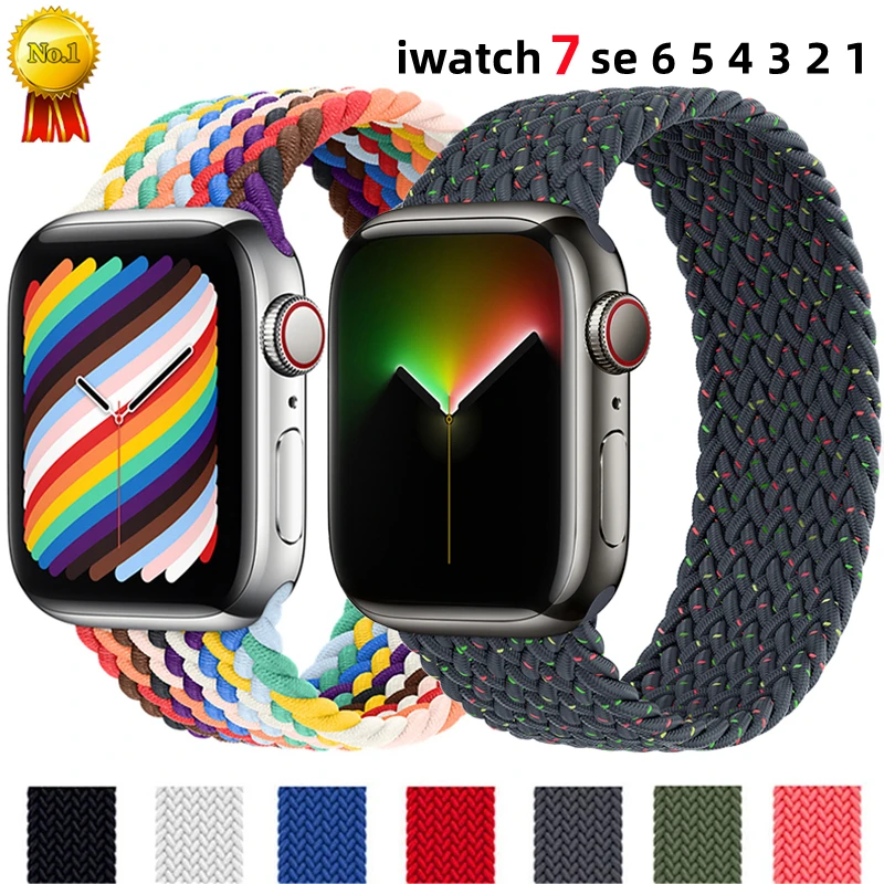 Ремешок нейлоновый для Apple Watch Band 41 мм 45 мм 42 мм 38 мм 40 мм 44 мм 45 мм, эластичный плетеный соло-браслет для iWatch Series 3 5 SE 6 7