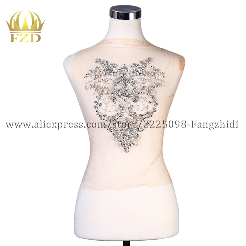 

FZD 1 PC Bodice Applique Jewel Rhinestones Beaded Wedding Dress with Beautiful Rhinestone Pearl Beaded Appliques for DIY Decor