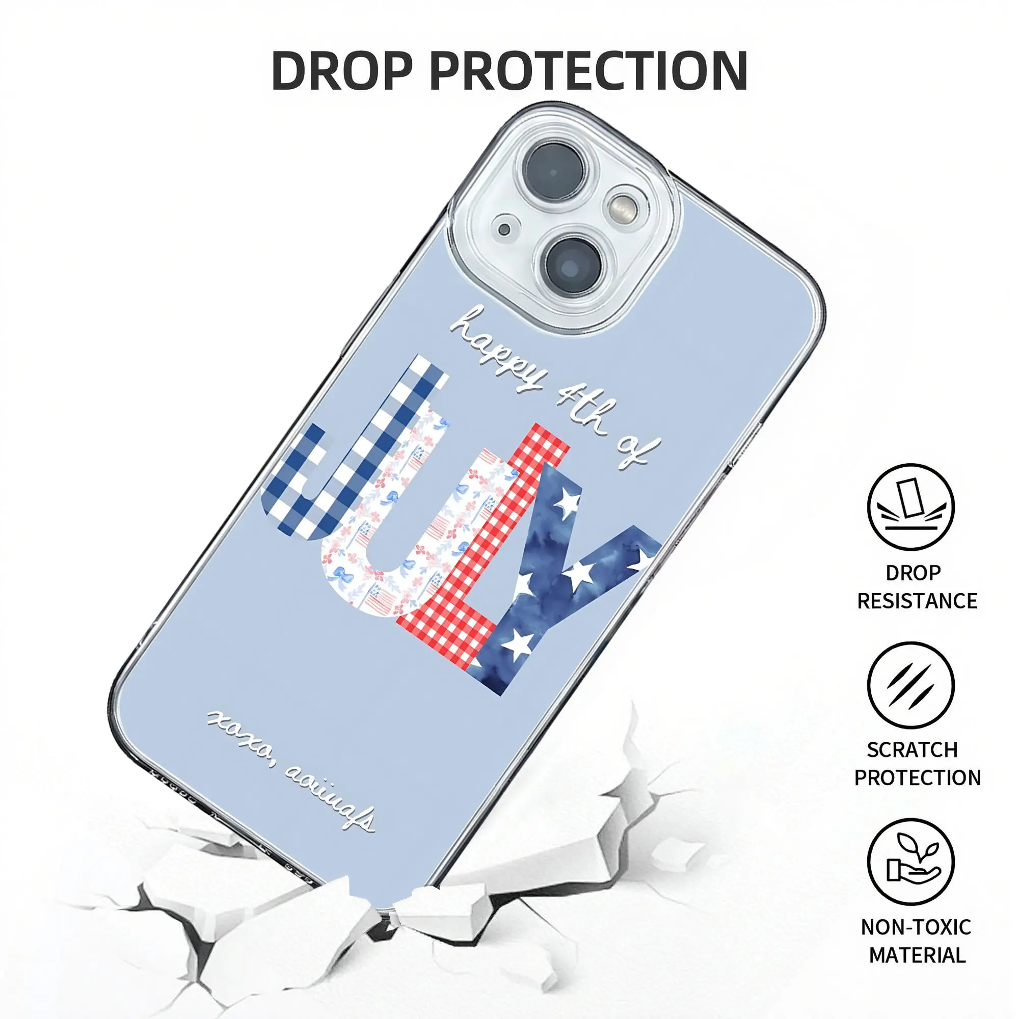 Фото Элегантный противоударный чехол для iPhone 17, 16, 15, 14, 13, 12, 11 Pro Max с дизайном ко Дню независимости США №2