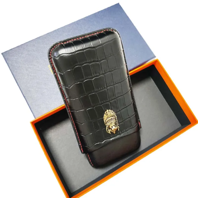 

Leather Embossing Cigar Case Holds for LUBINSKI 3 Tube Portable Crocodile Cigar Case Portable Humidor Storage Travel Accessories
