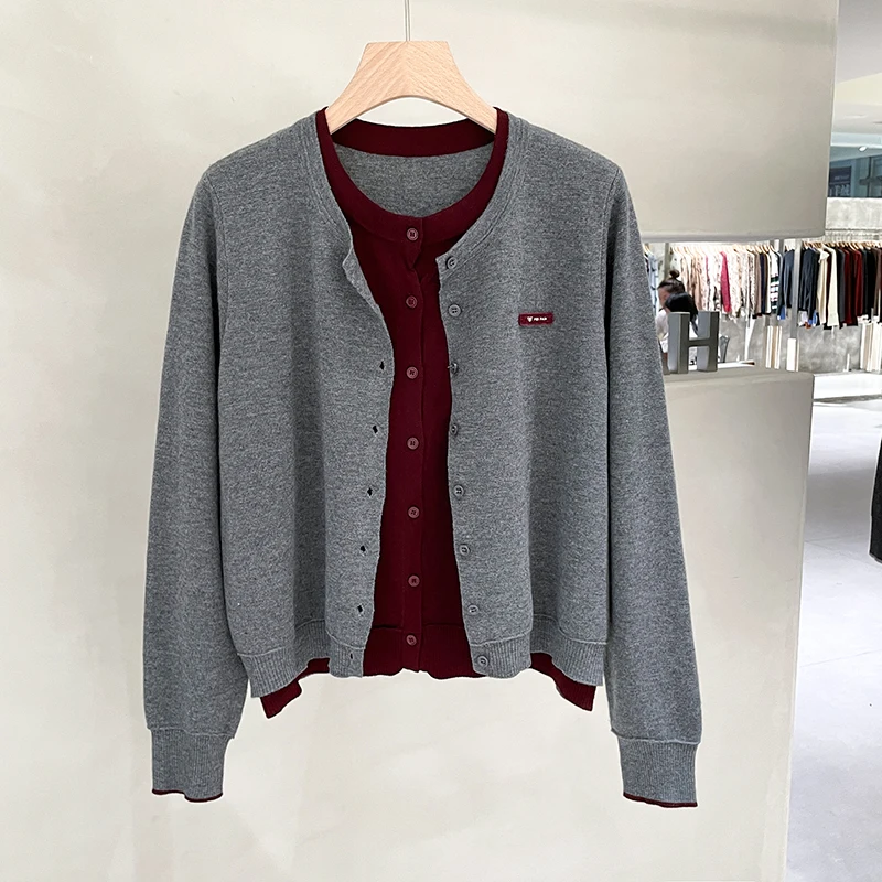 Высококачественный смысл отдыха! Модный флисовый вязаный кардиган контрастного