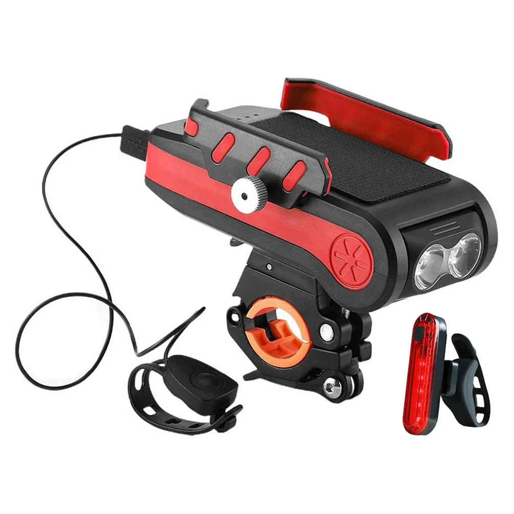 

Multifunctional Bike Lights Set 4 in 1 Front Bike Light Bike Headlight Waterproof Adjustable USB Rechargeable LED Red