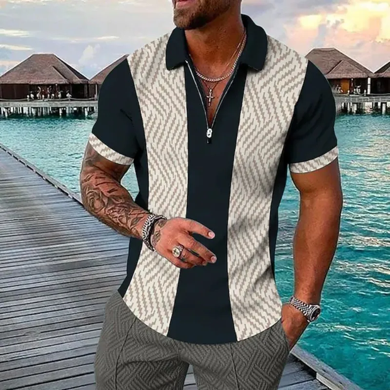 

2023Fashion Men'S Polo Shirt Splice print Loose Oversized Shirt Men Clothing Summer Casual Short Sleeved Daily Street Tops S-3X