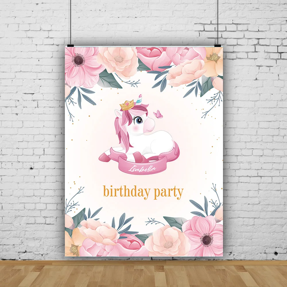 

Vinyl Custom Colorful Unicorn Birthday Party Flowers Rainbow Animal Newborn Photography Background Props DJS-02