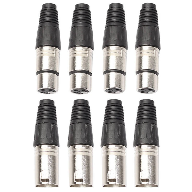 

8Pcs 4 Male 4 Female XLR 3Pin Plug Microphone Audio Cable Wire Connectors