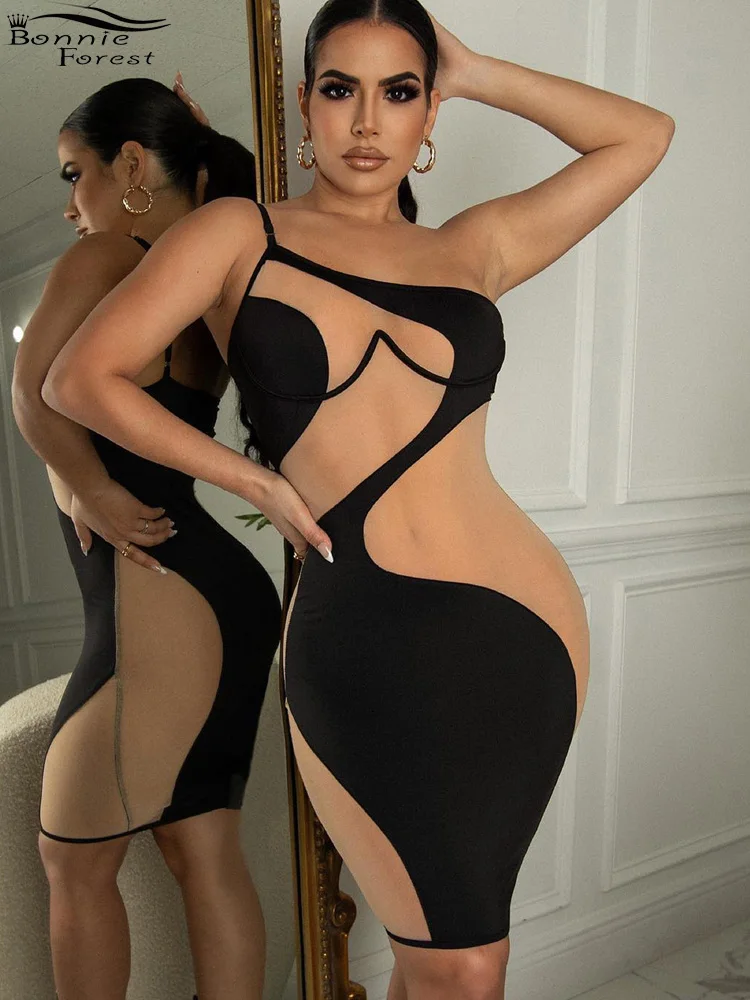 

Бонни лес летние сетчатые Лоскутные ночные платья без рукавов женское асимметричное облегающее платье для ночного клуба наряды сексуальна...