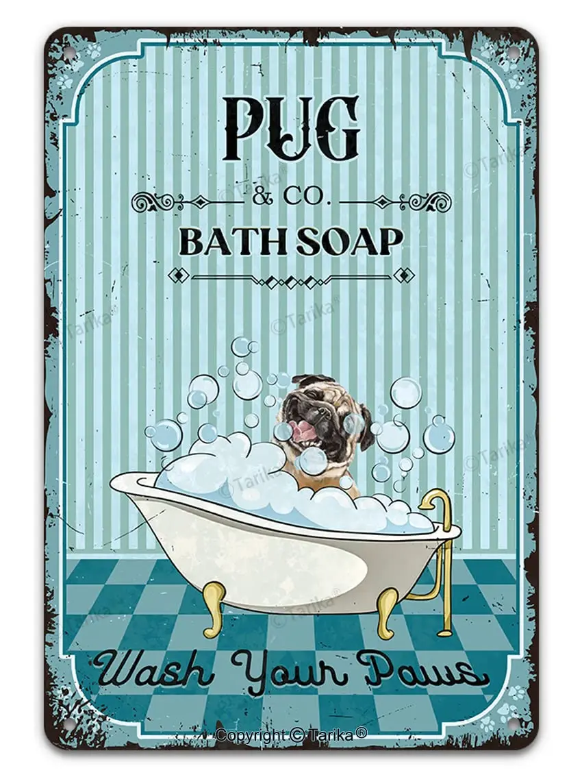 Винтажная собака металлическая жестяная вывеска мопс Ко. Мыло для ванны мыть