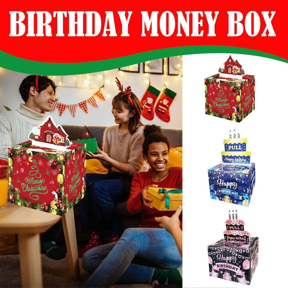

Подарочный набор наличных денег с надписью "Merry Christmas"/"Happy Birthday", коробка для денег с сюрпризом для друзей и детей, товары для вечеринки в честь Дня Рождения, наличный подарок