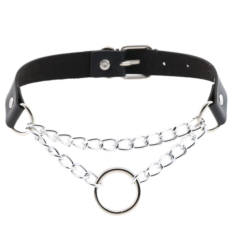 

Black Harajuku Punk Goth Silver Color Chain Leather Choker Gothic Women Choker Girls Dark Jewelry