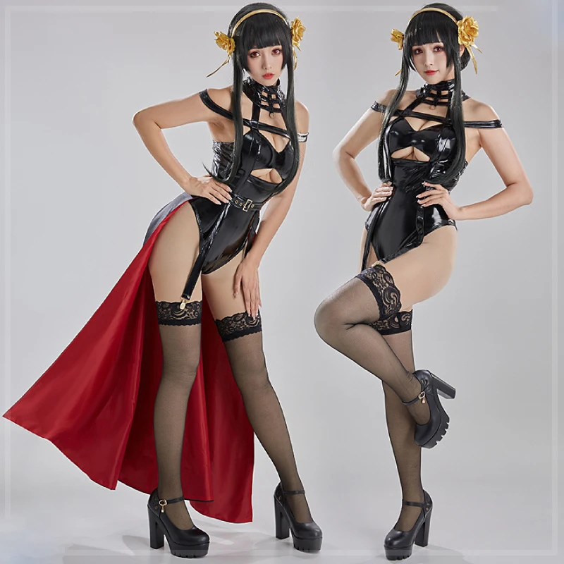 

COSLEE аниме SPY×FAMILY Yor костюм для косплея PU комбинезон платье для вечевечерние НКИ Экипировка на Хэллоуин для женщин Новинка 202