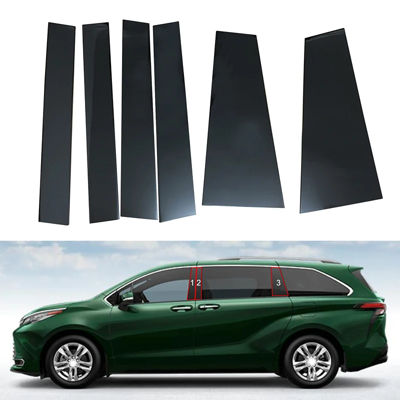 

6Pcs/set Car Window Pillar Posts Door Trim Sticker Glossy Black Decal Covers Accessories Fit for Toyota Sienna 2021 2022