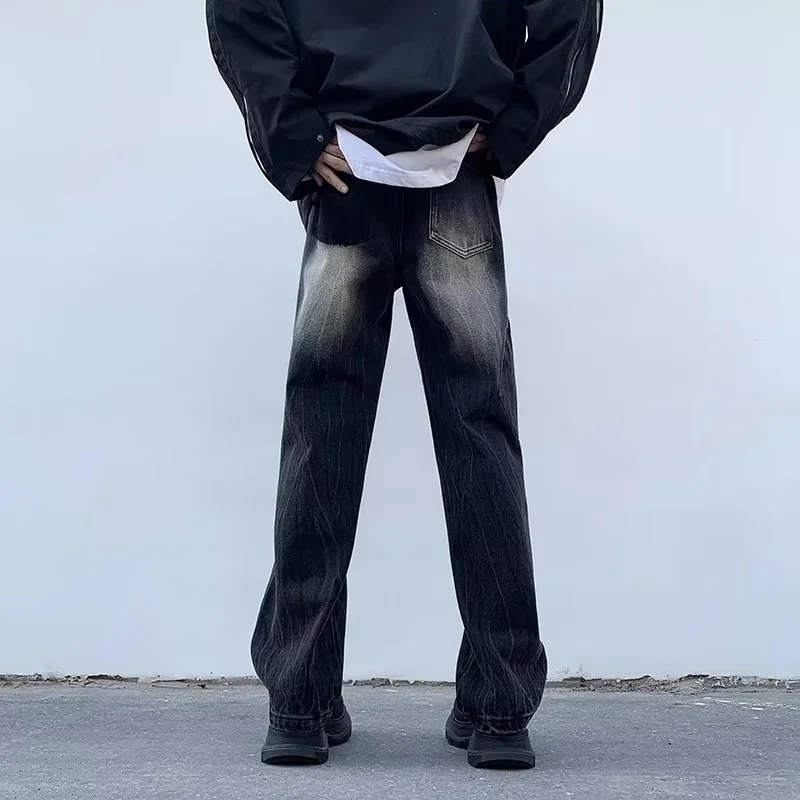 DEEPTOWN Designer Hip Hop Cargo Denim Pants Men Vintage Gothic Straight Jeans Loose Casual Trousers Male Streetwear Fashion