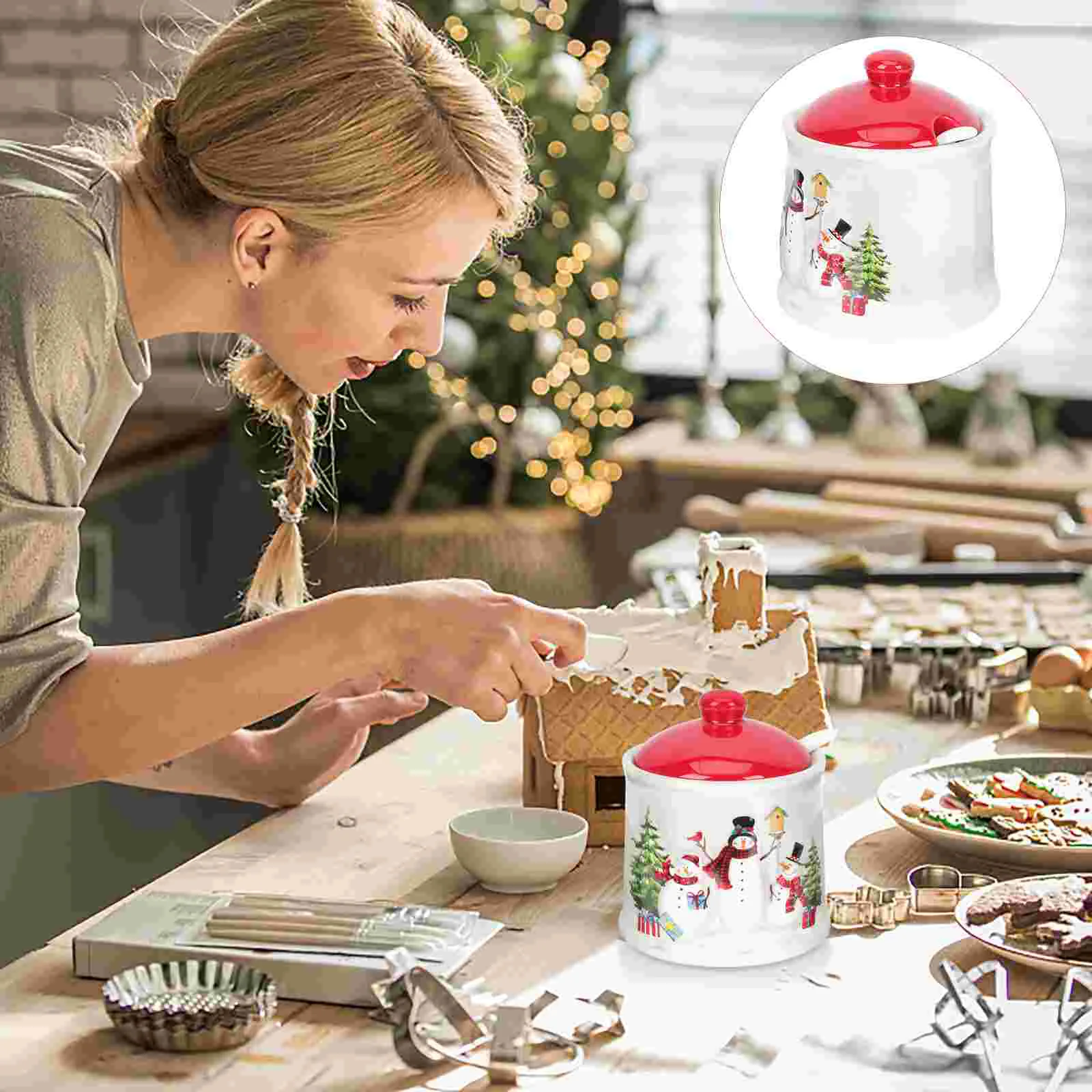 

Christmas Jar Sugar Salt Condiment Container Cellar Seasoning Candy Bowl Pepper Shaker Dispenser Ceramicstorage Box Holidaypot