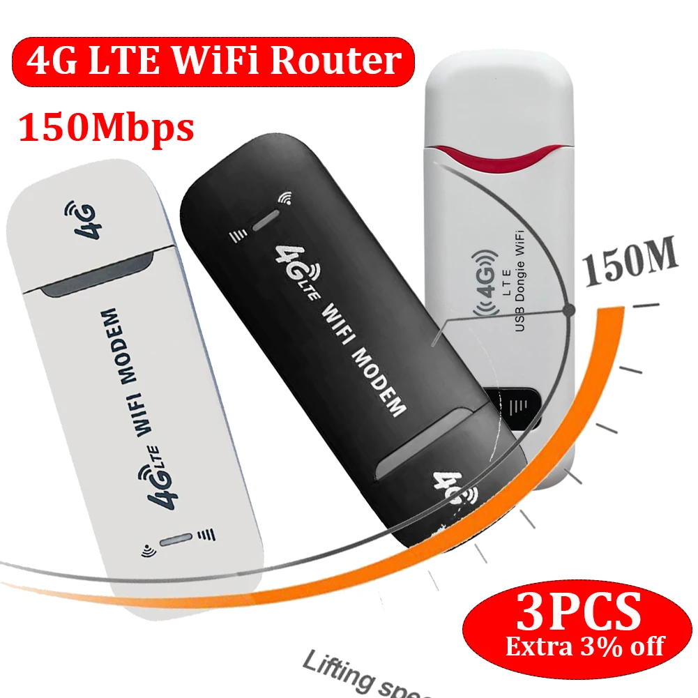 

3/2/1PCS 4G LTE Wireless USB Dongle Mobile Broadband 150Mbps Modem Stick 4G Sim Card Wireless Router Home Office WiFi Adapter