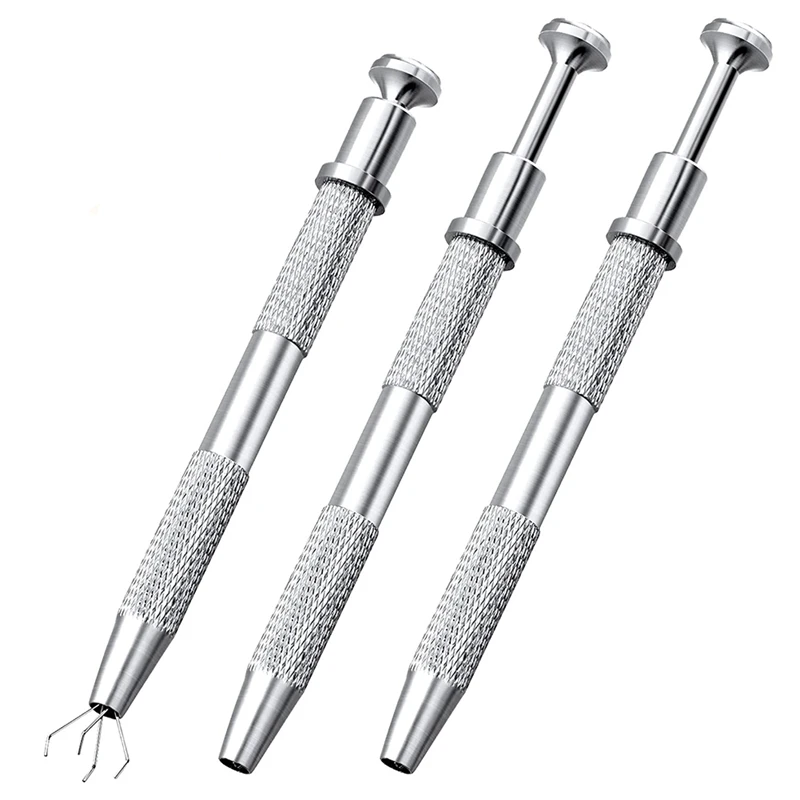 

3 Pack Stainless Steel 4-Claw Pick Up Tool, 4 Prongs Grabber For IC Chip, Electronic Components, Silver