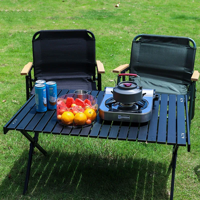 Outdoor Black Folding Table Self Driving Travel Portable Picnic Barbecue Table And Chair Camping Supplies Egg Roll Table