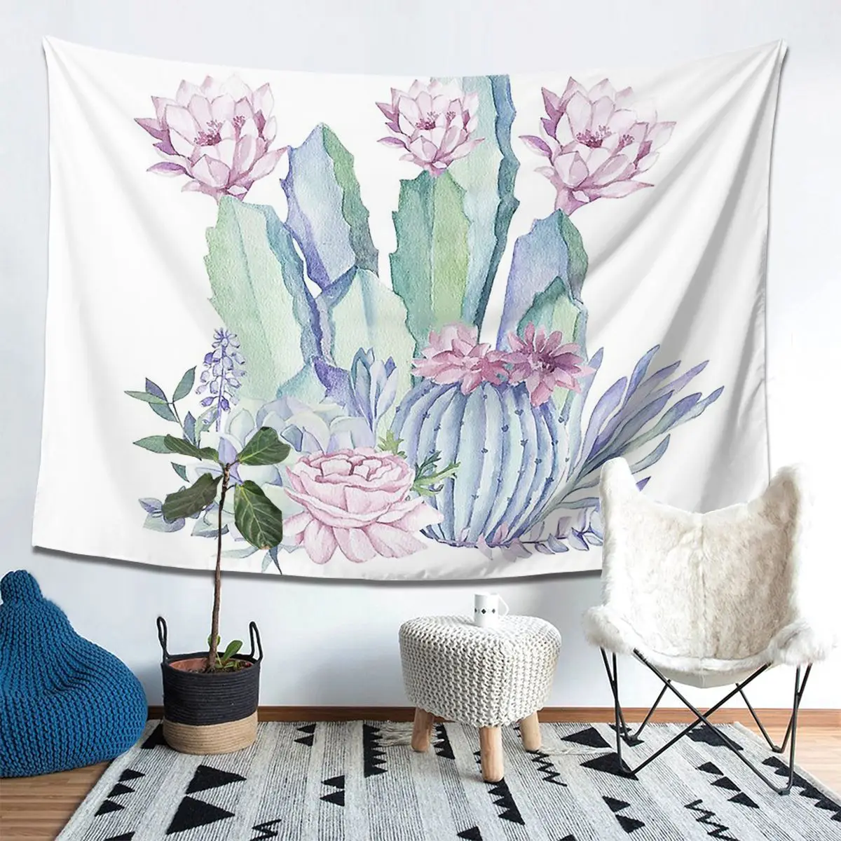 

Trendy Cactus Pink And Mint Green Desert Cacti Design Aesthetic Decor Tapestry Wall Hanging Tapestries for Living Room Bedroom