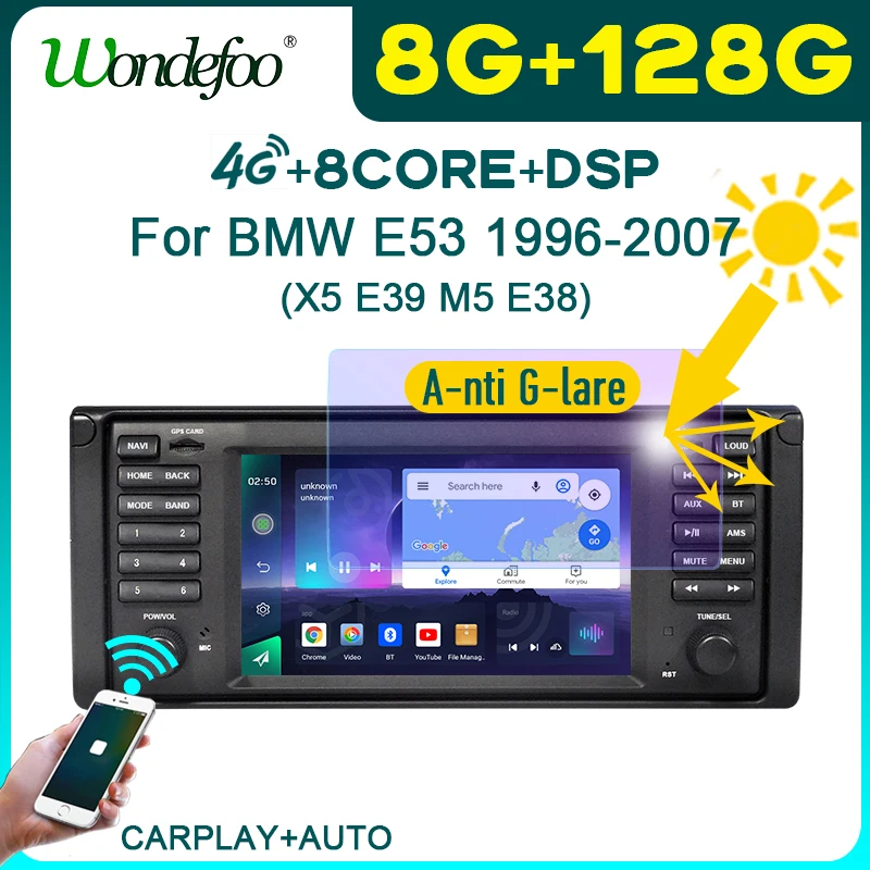 Автомагнитола WONDEFOO 8G 128G 2 din android 11 стерео экран для BMW X5 E53 E39 с Carplay