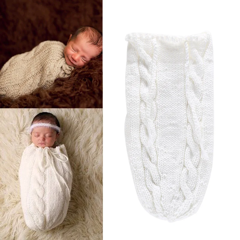 

Newborn Knitted Sleep Bag White Handmade Soft Skin-friendly Baby Photography Prop Soft Baby Wrap Blankets Sleeping Bag Envelope