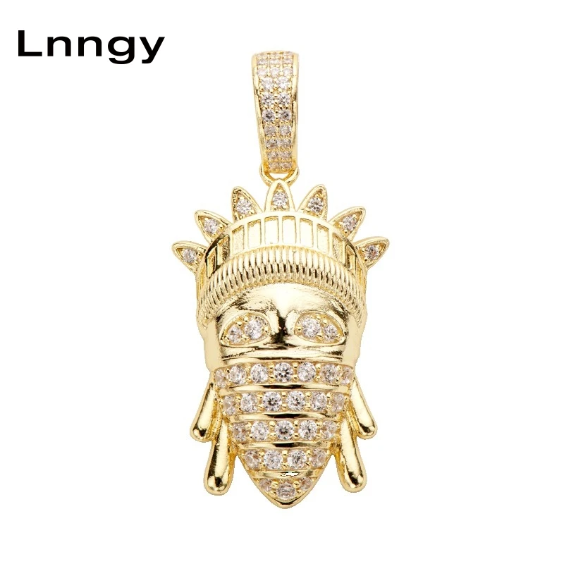 

Lnngy Yellow Gold Egyptian Human Face Charm Pendant 10K Solid Gold Iced Out CZ Hip Hop Religious Jewelry Gift for Men Women