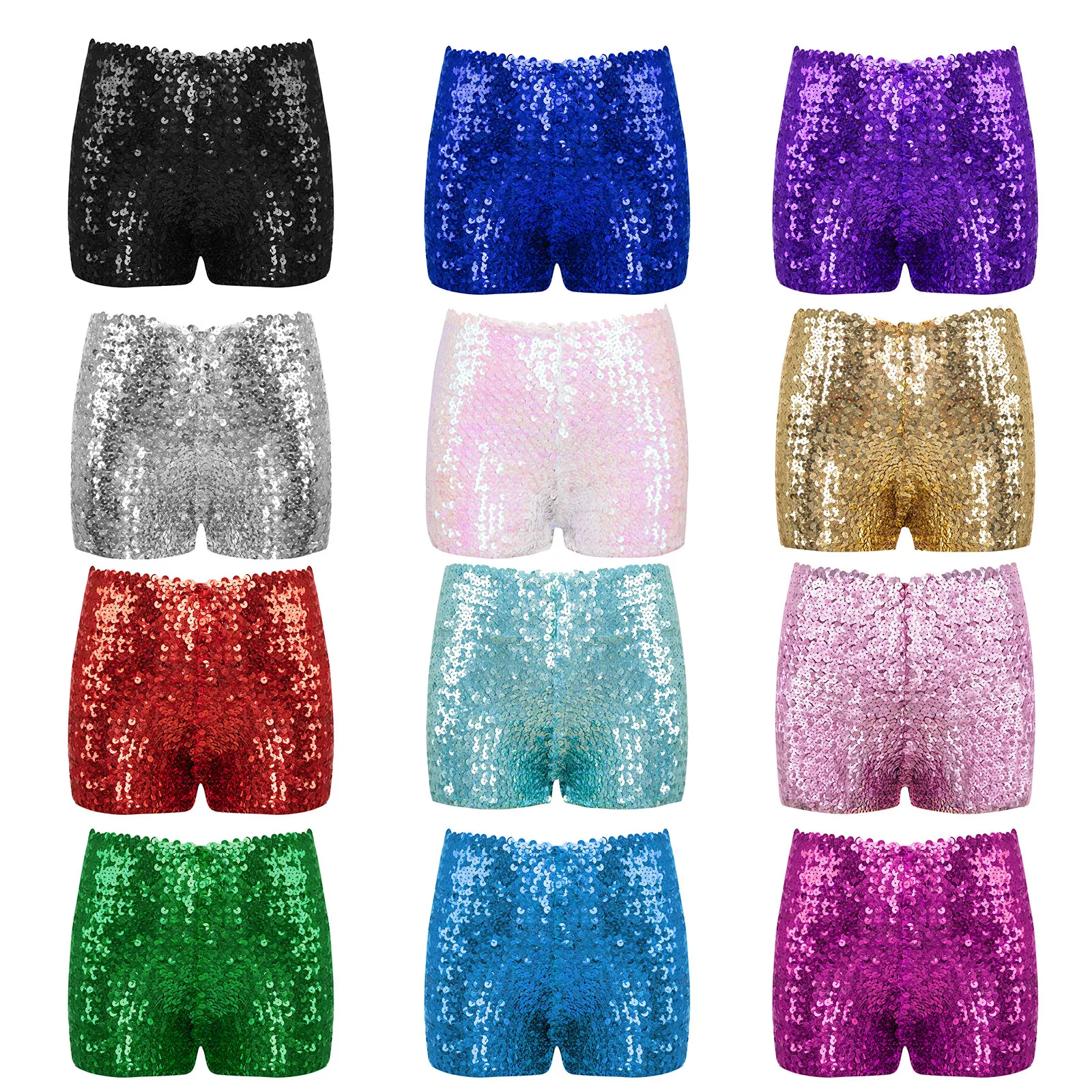 

Kids Boys Girls Shiny Sequins Dance Shorts 2023 New Solid Color Hip Hop Jazz Street Dancewear Fashion Stage Performance Costume