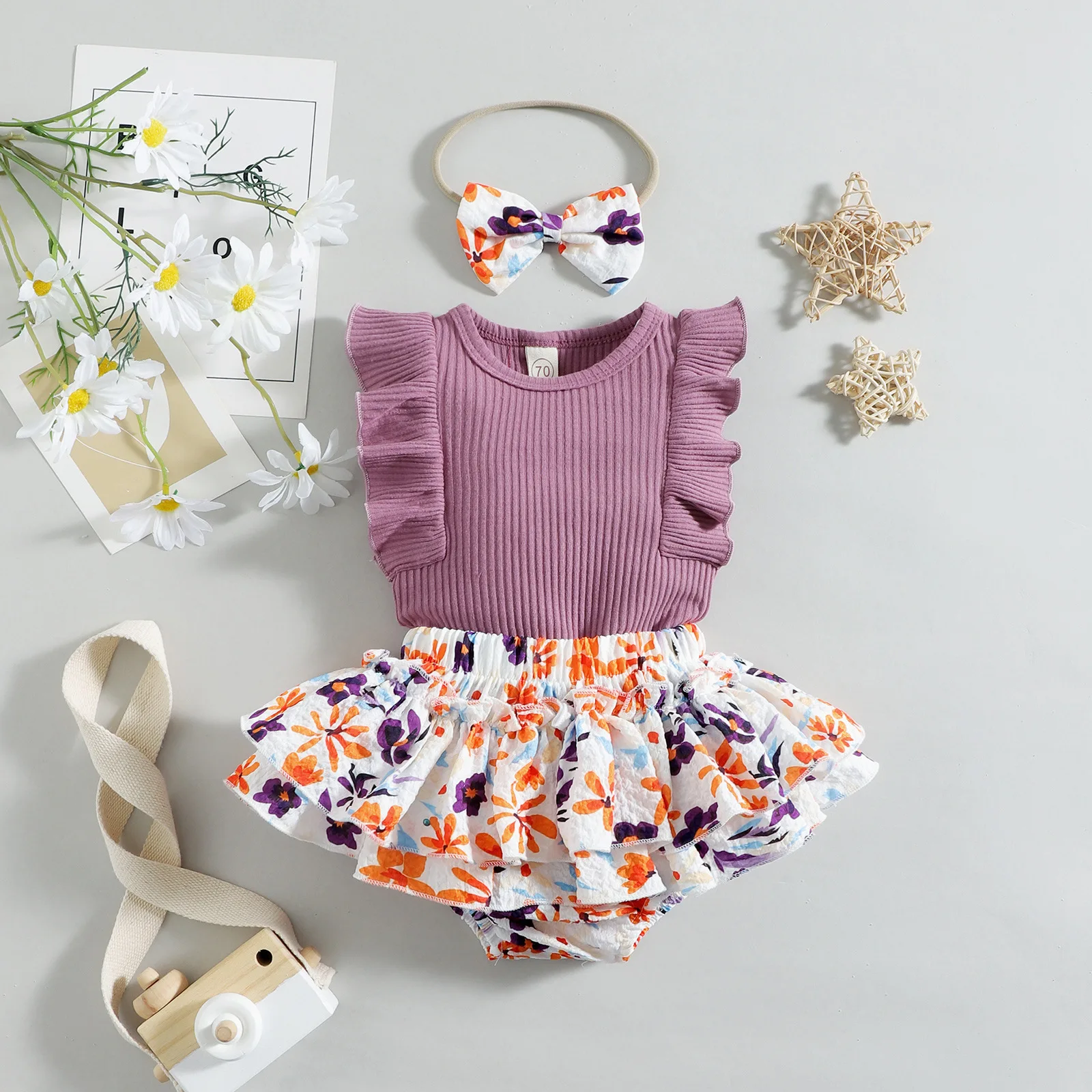 

Комплект одежды для новорожденных, одежда для маленьких девочек, детская одежда, однотонный комбинезон в рубчик с летающим рукавом + штаны с...