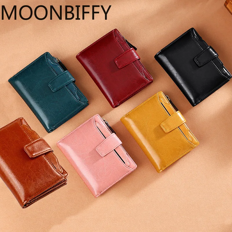 

Small Wallet for Women Genuine Cow Leather Bifold Compact RFID Blocking Multifunction Fashion Womens Wallet Luxury Brand Wallet