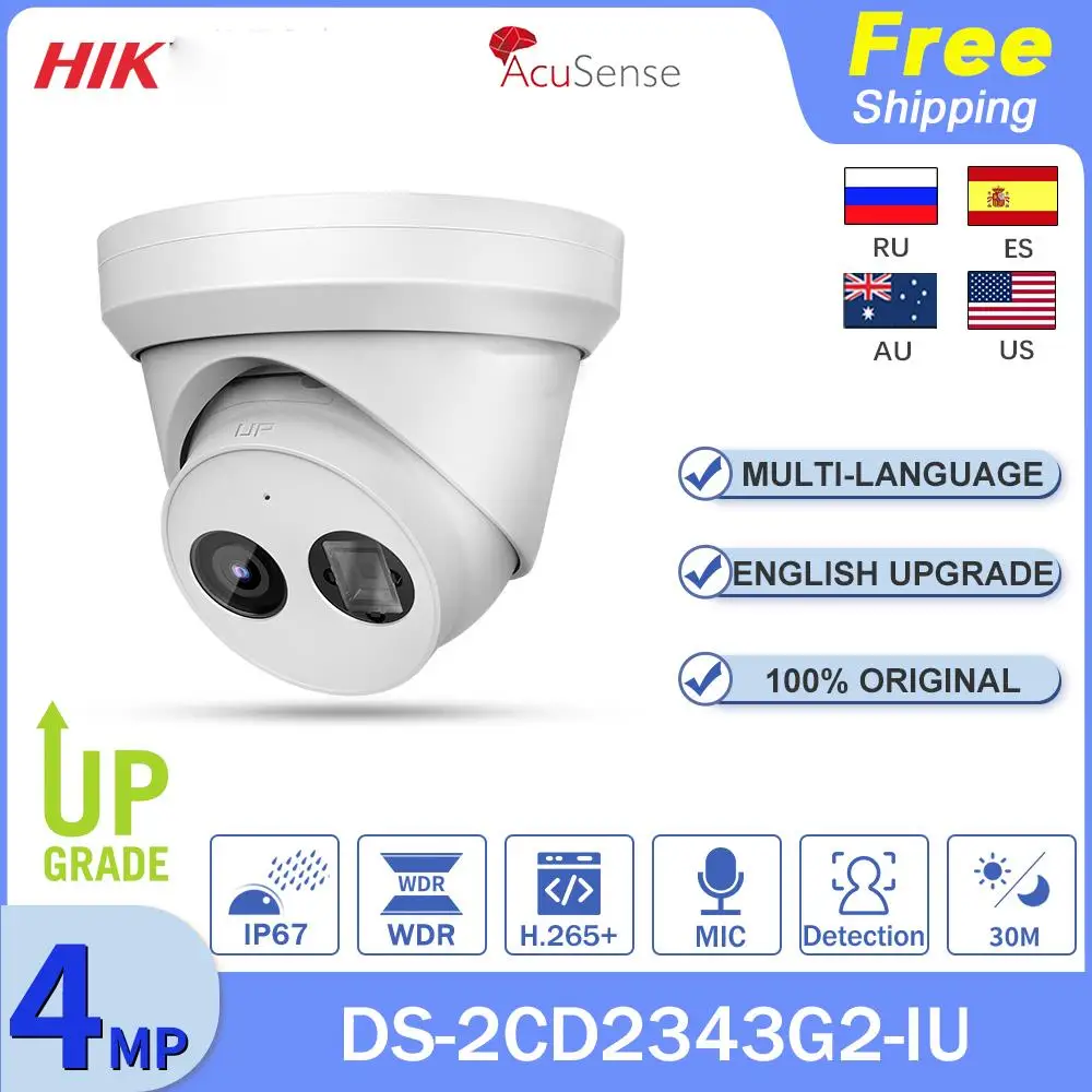 

Original Hikvision IP Camera DS-2CD2343G2-IU 4MP Built-in Microphone POE Night Vision Turret Webcam SD Card Slot H.265+ IP67