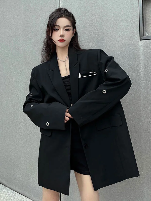

2023 Spring Women's Black Vintage American-style Loose Casual Suit Jacket With High-end Feel Niche Loose Casual Suit Top