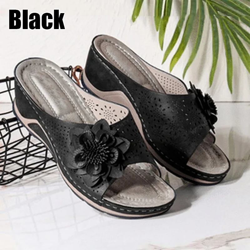 Fashion Women Sandals Summer Fish Mouth Slippers Wedge Slippers with Flower Decorative Shoes Lightweight Slippers Mom Shoes