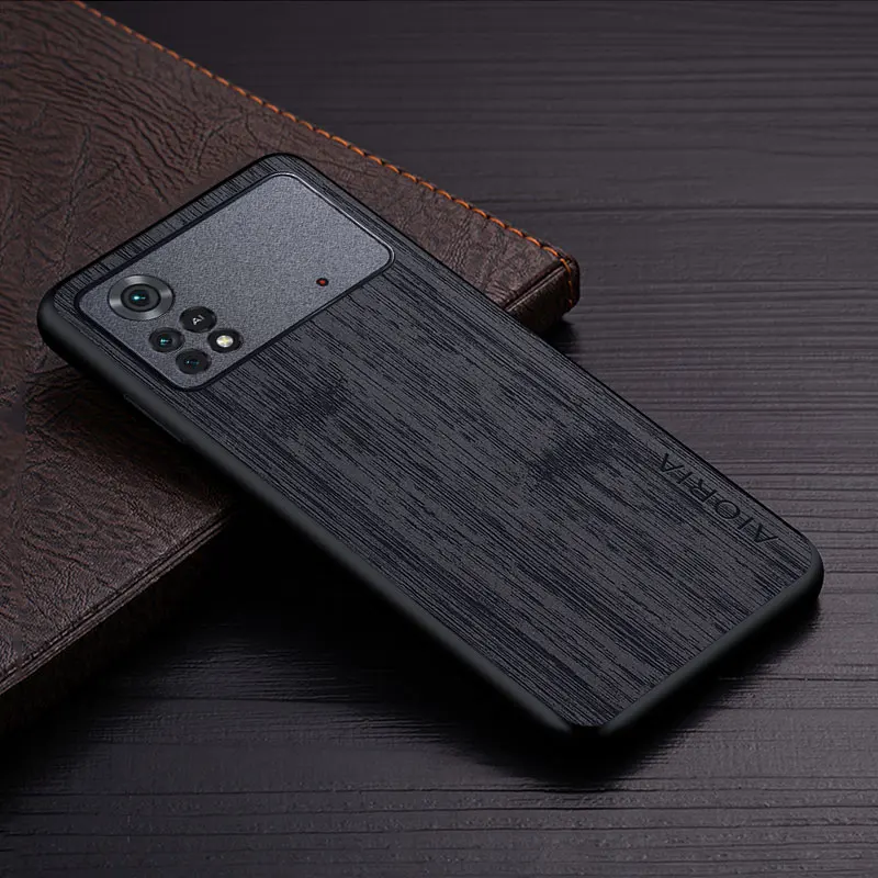 case for poco m4 pro 4g 6 43 funda bamboo wood pattern leather phone cover luxury coque for xiaomi poco m4 pro case capa free global shipping