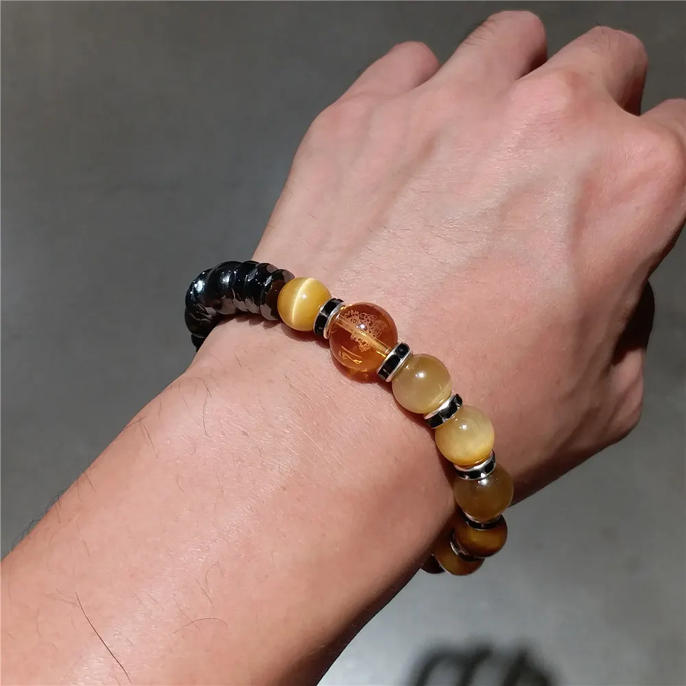 

Feng Shui The God of Wealth Citrine Tiger Eye Bracelet for man and women Hematite good Lucky Amulet Natural Stone Jewelry