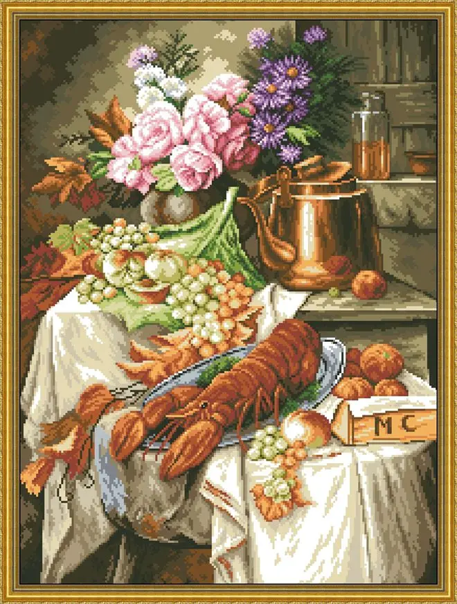 

Cross Stitch Kits Cross-stitch Kit embroidery Threads for embroidery Set still life flower lobster fruit dessert 46-59
