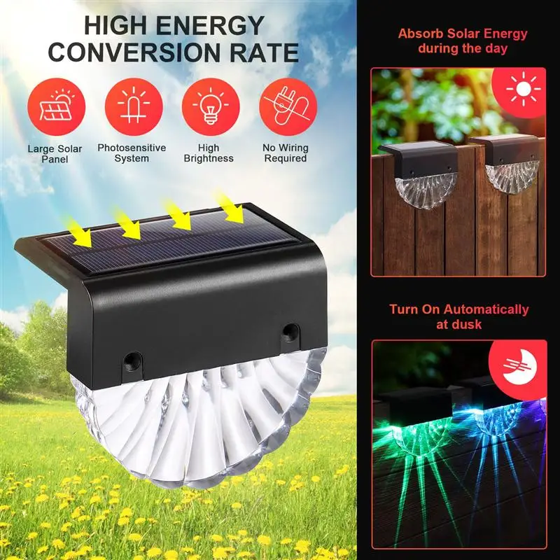 

4pcs IP65 Waterproof Solar LED Stair Light Warm White Color Changing Light Solar Powered Step Lamp for Garden Backyard