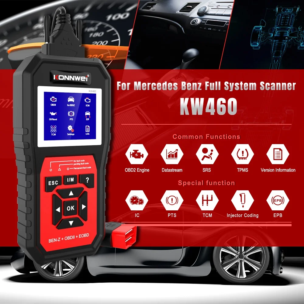 Автомобильный сканер KONNWEI KW460 автомобильный тестер для Benz OBD II + EOBD-сканер