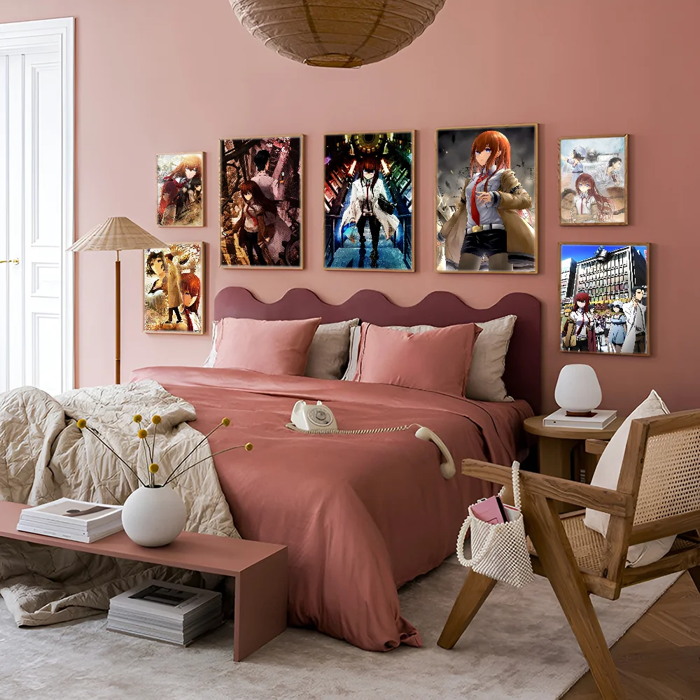 Japan Popular Sci-Fi Anime STEINS GATE Movie Sticky Posters Vintage Room Bar Cafe Decor Nordic Home