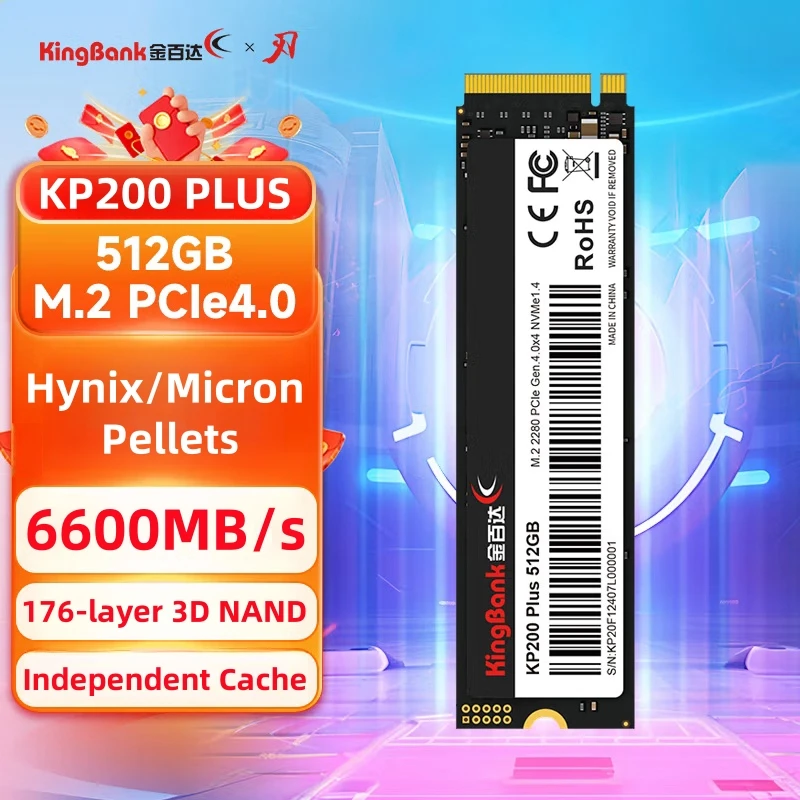 KINGBANK KP200 Plus 512 ГБ NVMe M.2 SSD PCIe 4.0x4 Высокоскоростной Считывающий Твердотельный