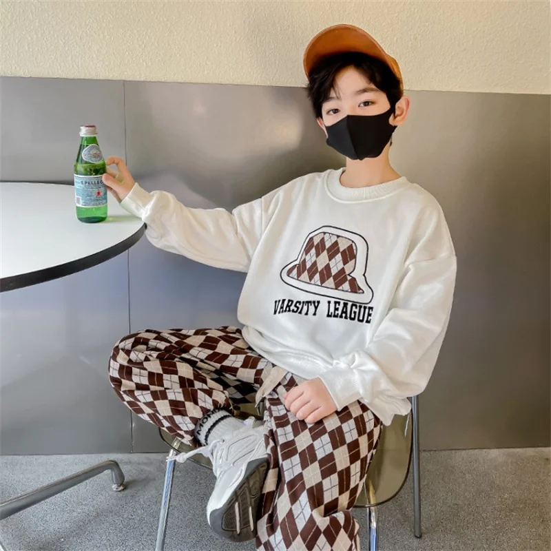 2 шт./комплект детский хлопковый комплект из свитшота и брюк |