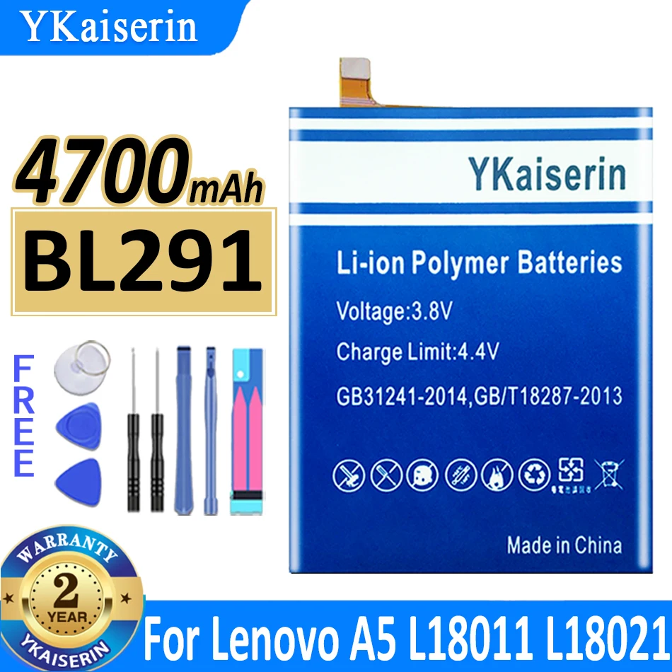 

New Original YKaiserin 4700mAh BL291 Battery for Lenovo A5 L18021 L18011 High Quality Mobile Phone Battery + Tools