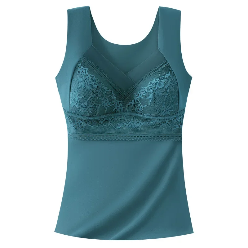 

Autumn and Winter Lace Dralon Warm Velvet Padded Thickened Cup with Bra Pad One-Piece Camisole