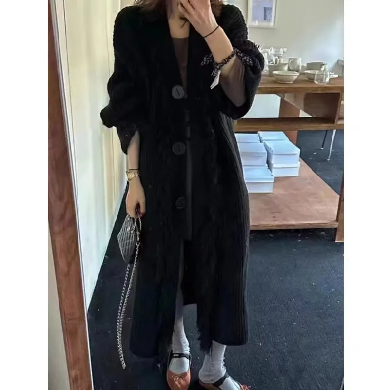 Свитер с бахромой верхняя одежда Женский высококачественный вязаный Топ средней