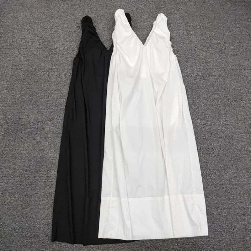 2023 Spring and Summer New Vest Dress Women Loose Pleated V-neck Sleeveless Vest Dress