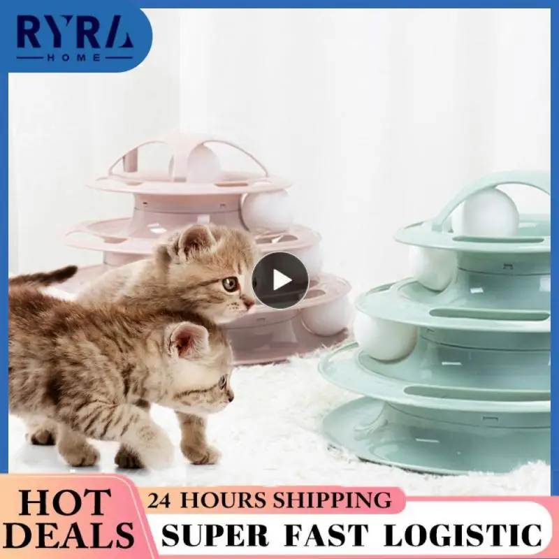 

4-уровневая башня для кошек, игрушки для домашних животных, Интерактивная башня для котят, трековая тарелка, диск для кошек, Интеллектуальный трехдисковый стакан