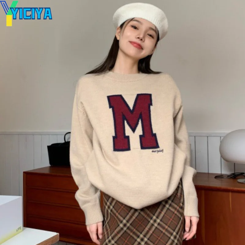

YICIYA Knitwears Letter Crew Neck Sweater Men And Women Pullover High Street Oversize Loose Casual Spring Sweaters Y2k Clothes