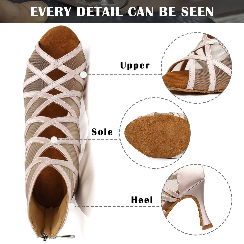 SWDZM New High Top Dance Shoes Woman Ballroom Latin Jazz Dance Booots Mesh High Heels Salsa Dancing Shoes Ladies Summer Boots